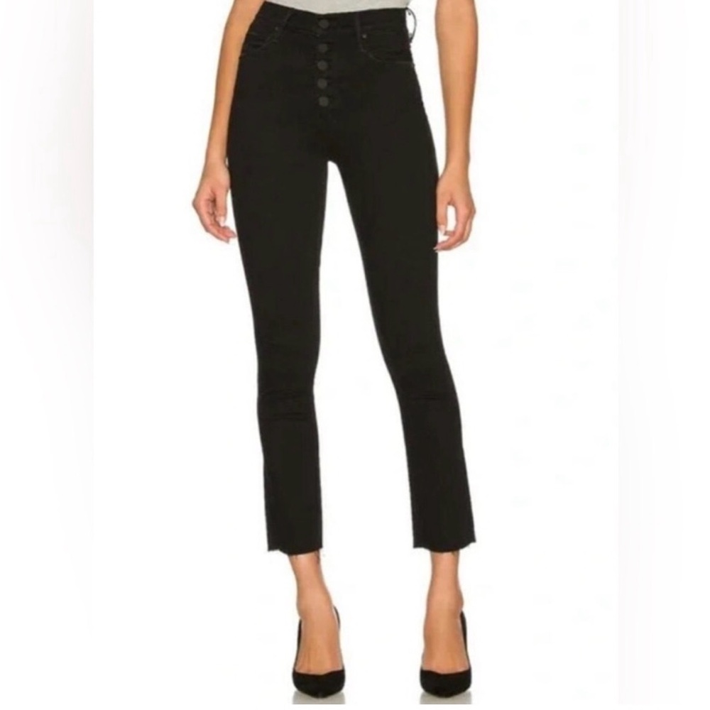 MOTHER jeans ankle fray in Pixie Dazzler black denim